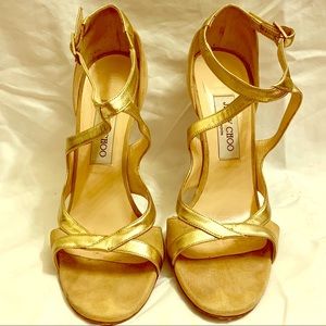 Jimmy Choo Shoes | sz 38.5 suede nude gold strap